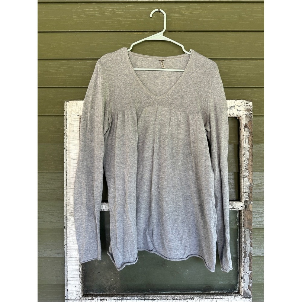 Vintage Kirra Women Gray V-Neck Cashmere Blend Empire Waist Long Sleeve Knit Top